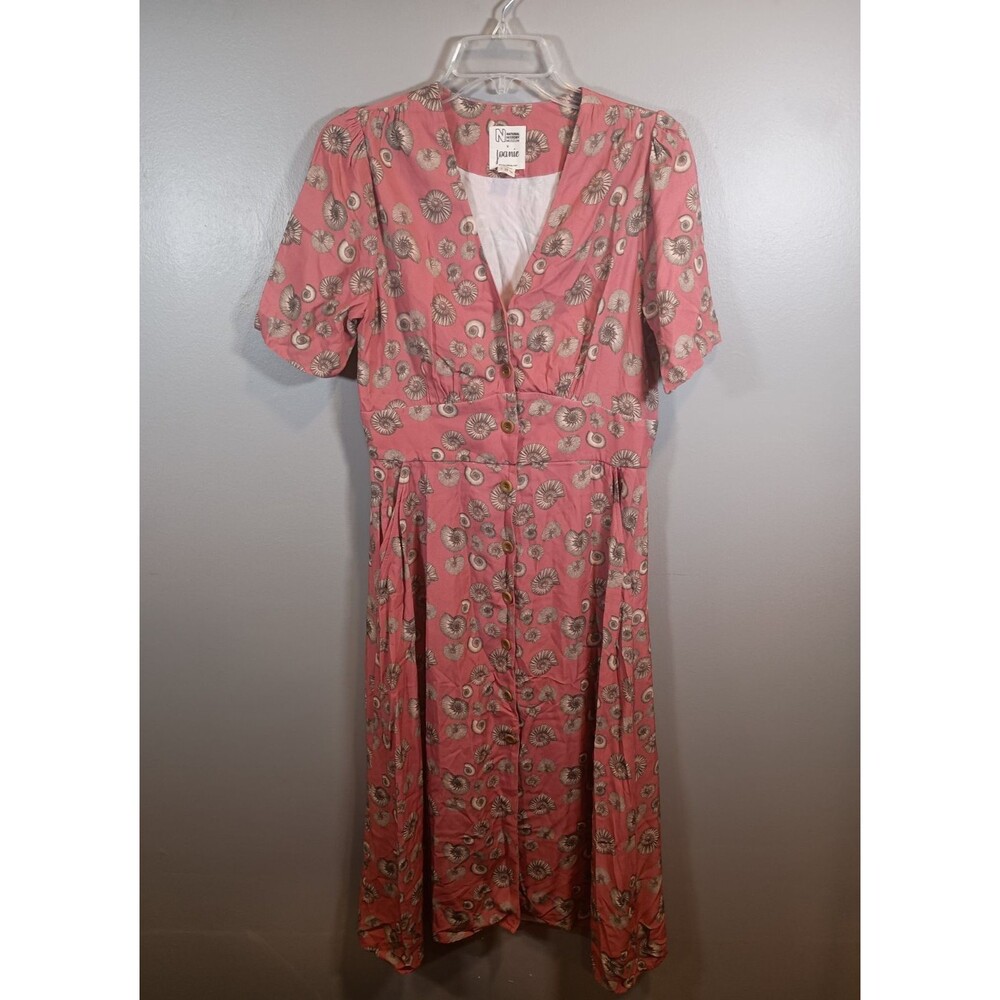 Joanie x Natural History Museum  Short Sleeve Pink Seashell Button Dress Size 6